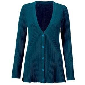 Cabi Deco Cardigan Sweater Teal Ribbed Cotton Blend  XL Style 3712